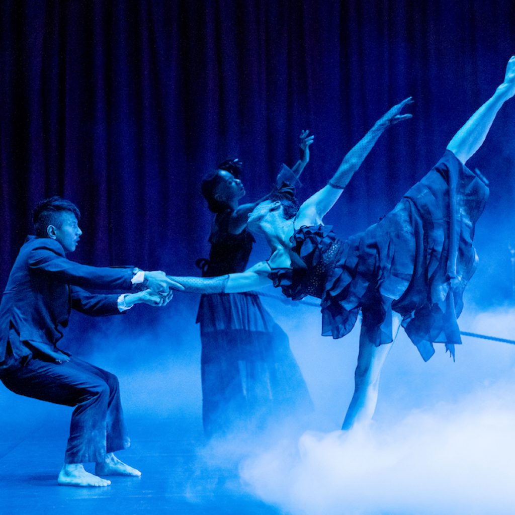 Rambert dancers Jonathan Wade, Naya Lovell and Angélique Blasco in Ben Duke's 'Cerberus'. Photo by Camilla Greenwell.