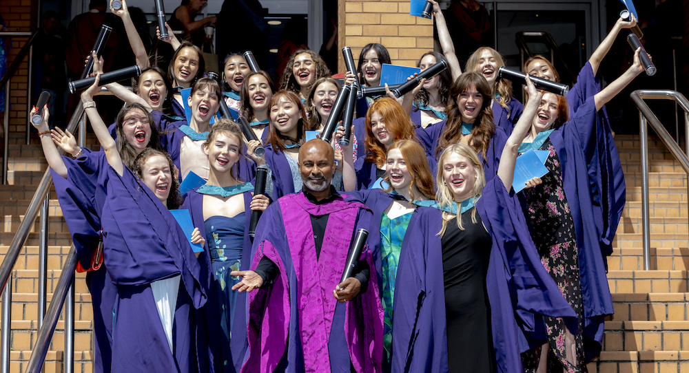 Akram Khan with BA Modern Ballet graduates. Photo by Martin Shields, courtesy of RCS.