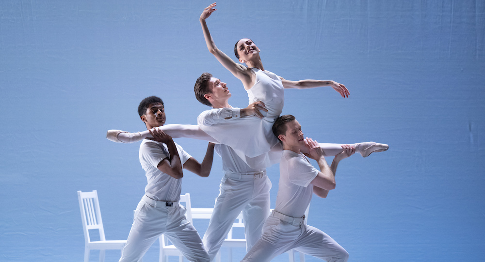 Arthur Wille, Joseph Taylor, Ayça Anil and Nicholas Vavrecka dancing 'Ballade' by Kenneth MacMillan. Photography by ASH.