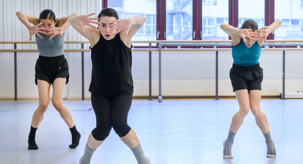 Choreographer Iratxe Ansa (center) with Birmingham Royal Ballet in rehearsal for 'Luna'. Photo by Katja Ogrin.