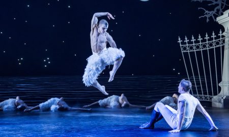 Harrison Dowzell (The Swan) and James Lovell (The Prince) in 'Matthew Bourne's Swan Lake.' Photo by Johan Persson.