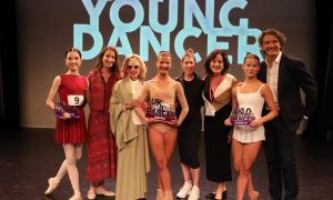 UKYD Classical Runner Up Sienna Murphy, Lauren Cuthbertson, Marchioness of Londonderry Doreen Wells, UKYD Classical Winner Poppy Griggs, Leanne Benjamin, Jacquie Brunjes, UKYD Classical Runner Up Ella Mitchell and Gary Avis. Photo by James Hudson Pictures.