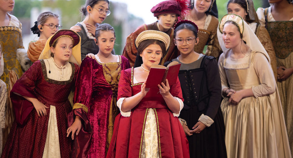 Emily Lane as Anne Boleyn and Ensemble in 'Anne Boleyn The Musical' by Historalia Productions. Photo by David Watson Photography.