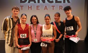 James Cousins, Ellie Harle, aged 18, Academy Theatre Arts (17-19 Theatre Runner Up), Worcester, Dame Arlene Phillips, Erin McShaw, aged 18, The BRIT School, London, Kate Prince, Leonardo Scafati, ArtsEd London, aged 18 (17-19 Theatre Runner Up). Photo by Hudson Pictures.