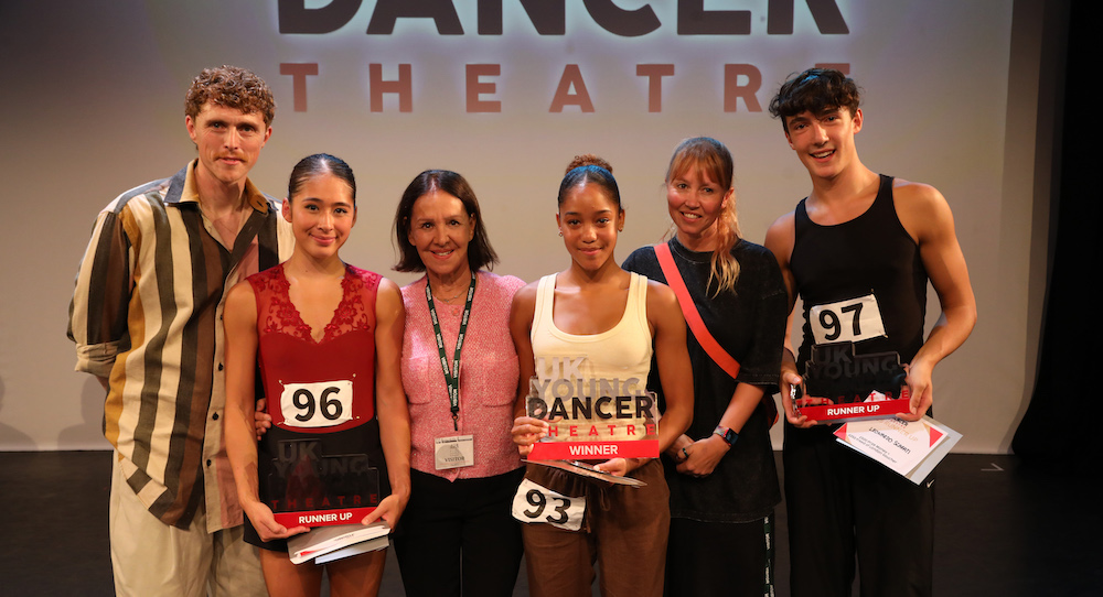 James Cousins, Ellie Harle, aged 18, Academy Theatre Arts (17-19 Theatre Runner Up), Worcester, Dame Arlene Phillips, Erin McShaw, aged 18, The BRIT School, London, Kate Prince, Leonardo Scafati, ArtsEd London, aged 18 (17-19 Theatre Runner Up). Photo by Hudson Pictures.