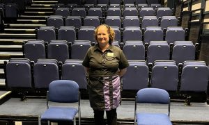 Linda Hunt, usher at The Hawth Theatre, West Sussex. Photo courtesy of Hunt.