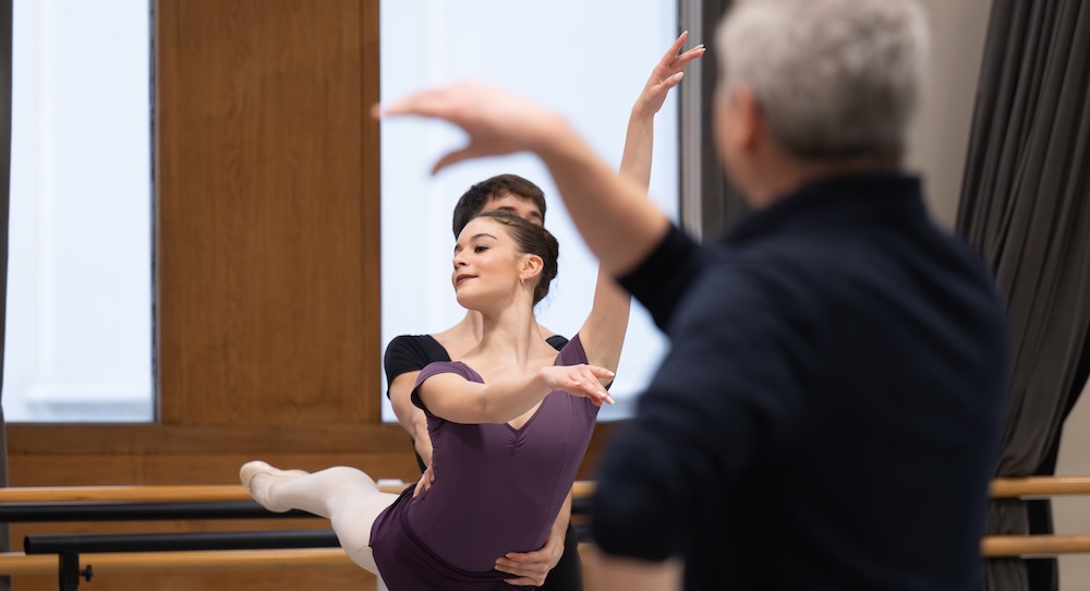 Sir David Bintley rehearsing with The Royal Ballet School students. Photo by Photography by ASH.