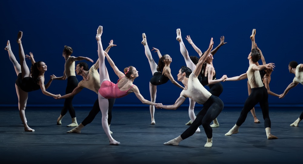 English National Ballet's Ksenia Ovsyanick and Rentaro Nakaaki in 'Symphony in Three Movements' by George Balanchine in 'Rhythm Riot.' Photography by ASH.